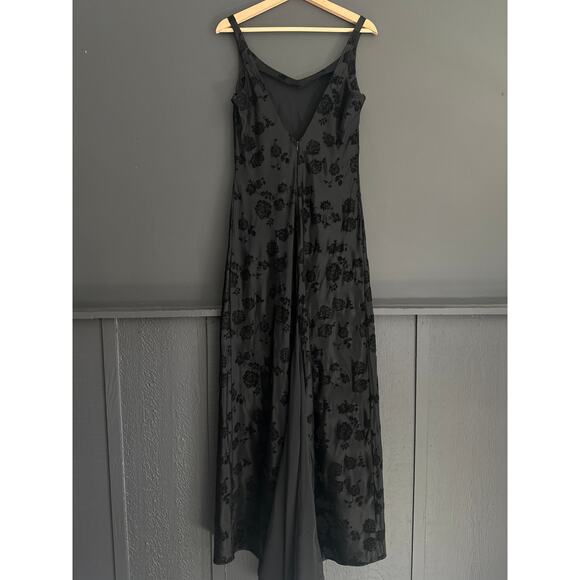 Vintage Goth Black Satin Velvet Rose Long Gown Train Zum Zum Niki Livas Size 10 - Picture 9 of 15